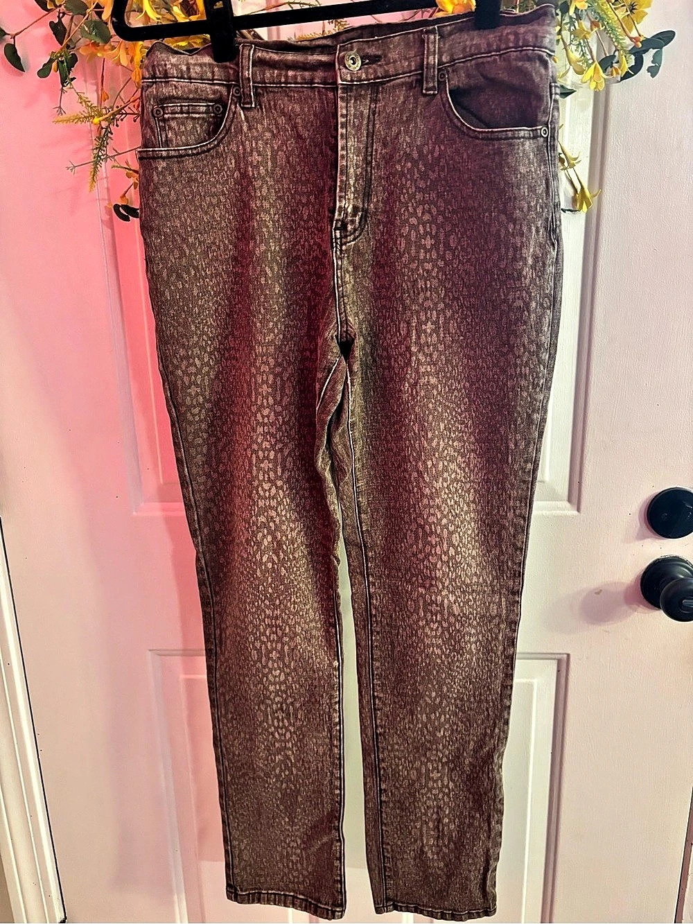 Diane Gilman Animal Print Straight Leg Jeans Waist 10 Like New